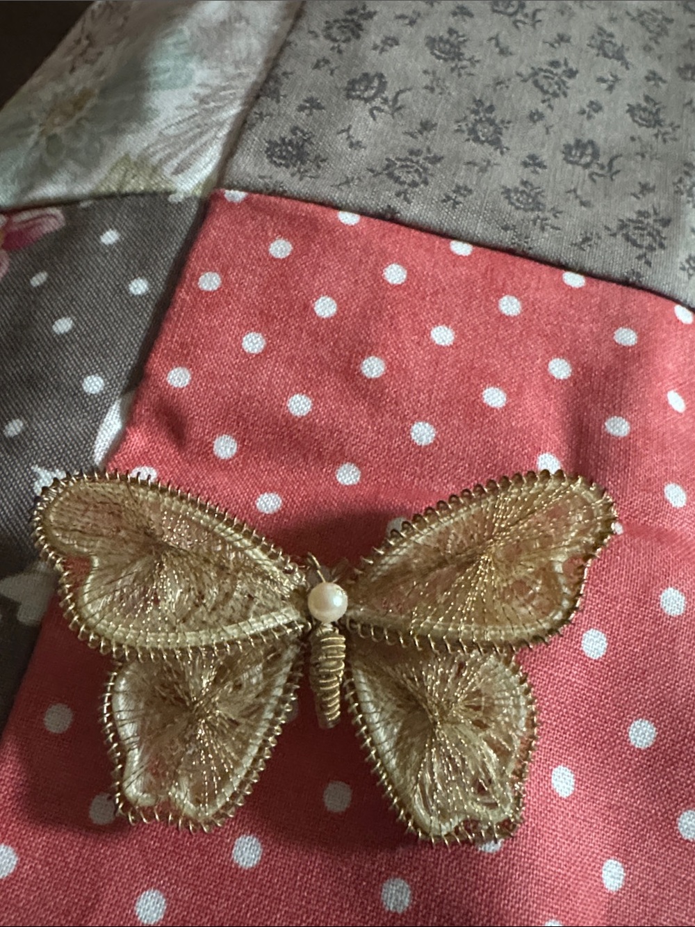 Vintage Gold Filigree Butterfly Brooch with Pearl Accent